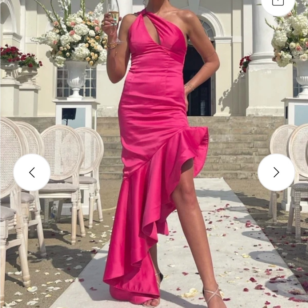 Lovers + Friends Hot Pink One-Shoulder Asymmetrical Ruffle Dress - Picture 3 of 4